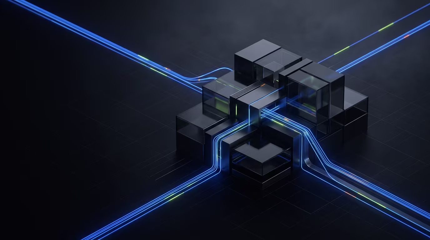 Abstract CLP Studio systems field with interconnected precision-engineered forms